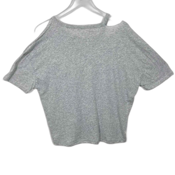 Chaser Women's Size Medium Boxy Deconstructed Grey Cut Out Tee with Pocket - Picture 3 of 9